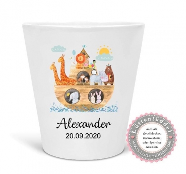 Preview: Blumentopf - Vase Arche personalisiert mit Name Taufe Geburt Kommunion Konfirmation Firmung Einschulung Geburtstag von Lüttentüddel®
